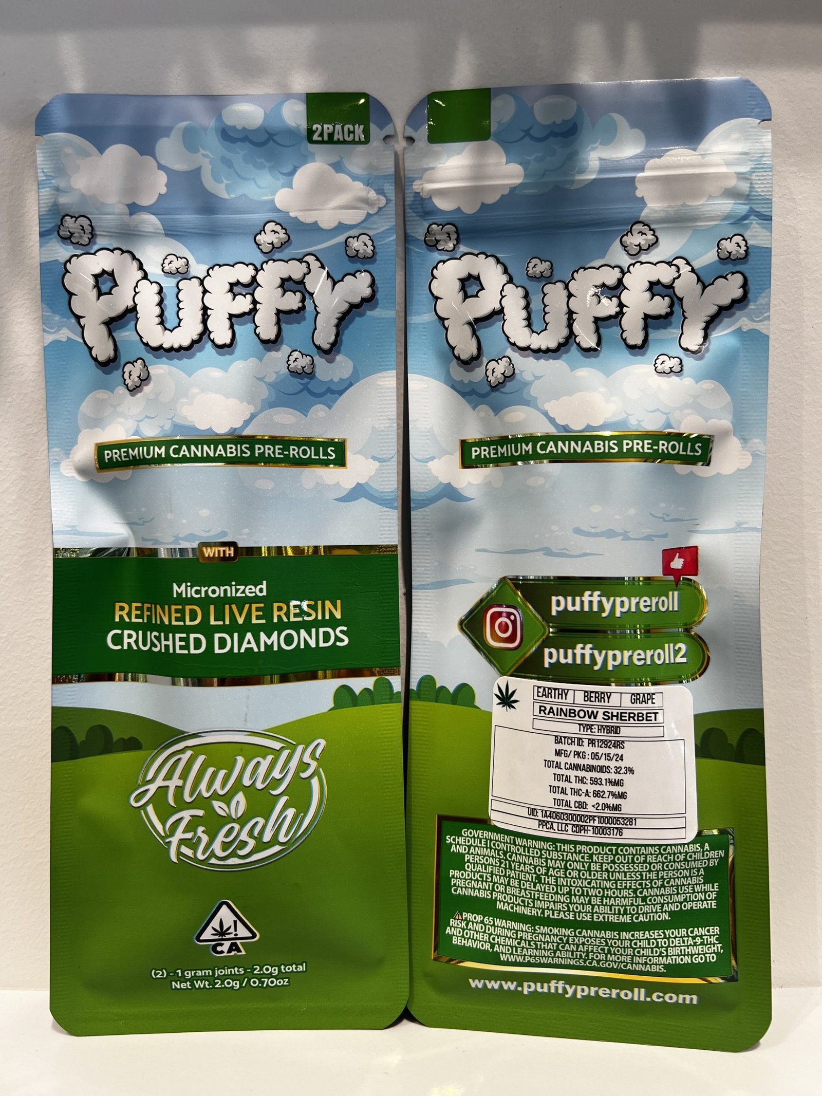 img_1410-scaled-1.jpg PUFFY- Live Resin/Crushed Diamond Infused 2pck Pre roll- RAINBOW SHERBET - Image 1