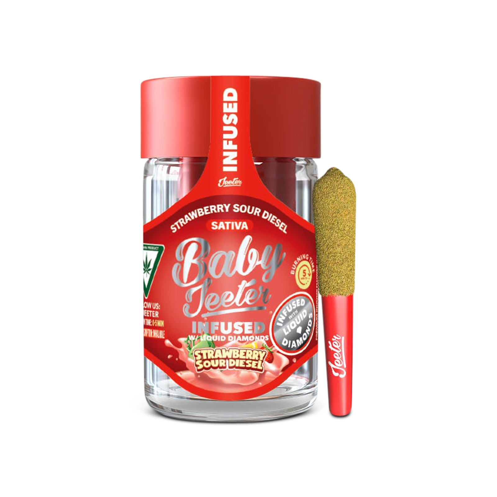 jeeter_strawberrysourdieselinfused5pack.png BABY JEETER- INFUSED PRE-ROLLS- STRAWBERRY SOUR DIESEL - Image 1