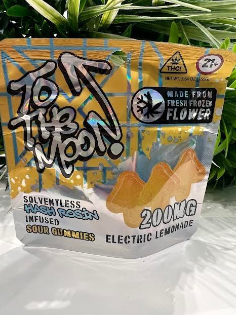 no-name.jpg To the moon- Solventless Hash Rosin Infused Sour Gummies- Electric Lemonade- 200mg - Image 1